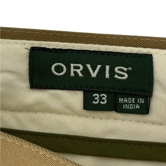 Orvis Mens 33 Pants Green Brown Ultimate Khakis Pleated Chino Cotton Twill NWT